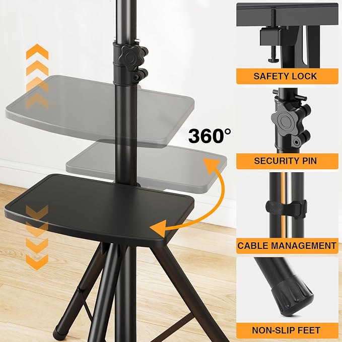 Tripod TV Stand with Shelf for 23-75 inch TVs up to 100 lbs, Outdoor TV Stand - Image 8
