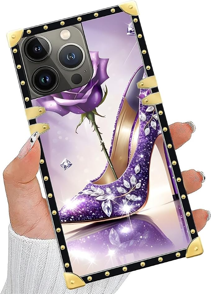 Compatible with iPhone 14 Pro Case, High Heeled Purple Diamond Rose Luxury - Image 6