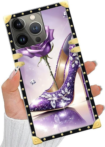 Compatible with iPhone 14 Pro Case, High Heeled Purple Diamond Rose Luxury - Image 6
