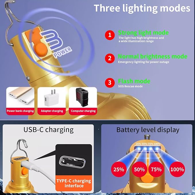 2-Pack Rechargeable Outdoor Camping Lights, 2400mAh IPX4 Waterproof LED Hanging - Image 4