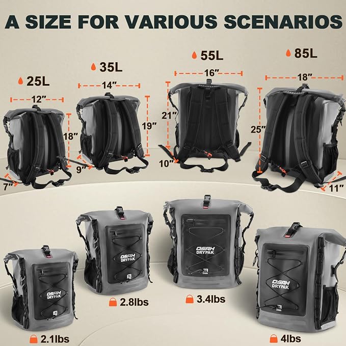OSAH DRYPAK Waterproof Backpack Dry Bag 25L/35L/55L/85L – Heavy Duty Roll-Top - Image 2