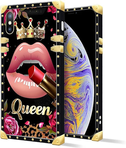 Compatible with iPhone Xs Max Case, Glitter Red Rose Queen Leopard Lipstick - Image 2