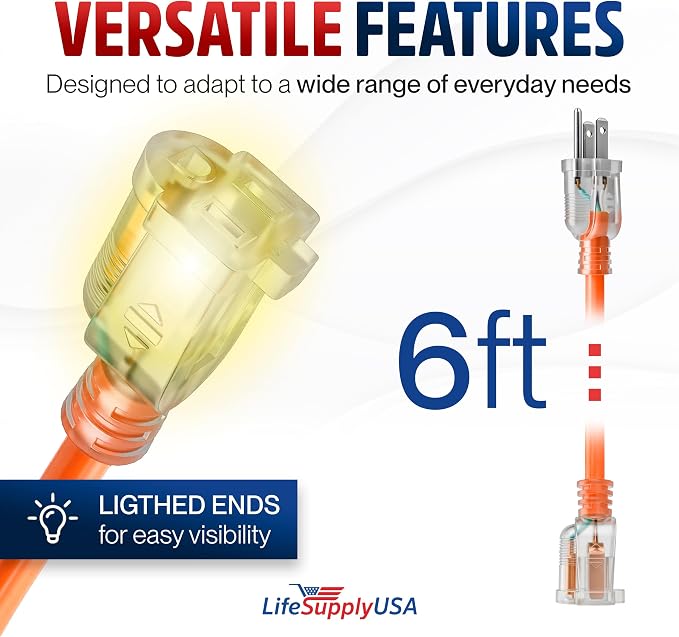 6ft Outdoor/Indoor Extension Cord 10/3 Gauge Ultra Heavy Duty 3 Prong SJTW - Image 6