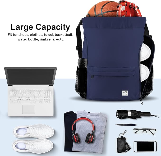 Drawstring Backpack with Mesh Pockets String Gym Bag Sackpack Sandproof Water - Image 2