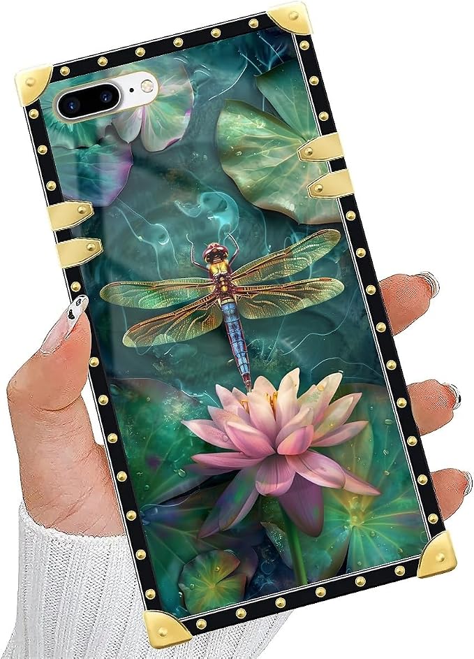 Compatible with iPhone 8 Plus 7 Plus Case, Colourful Dragonfly Pink Lily Pads - Image 5