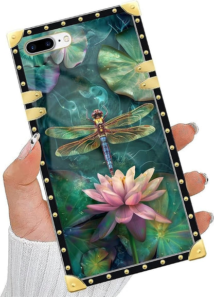 Compatible with iPhone 8 Plus 7 Plus Case, Colourful Dragonfly Pink Lily Pads - Image 5