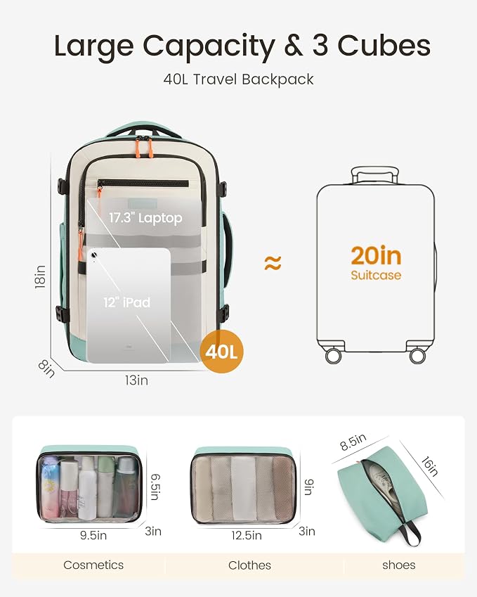 LOVEVOOK 40L Travel Backpack for Women & Men, TSA Approved Carry On Backpack - Image 4