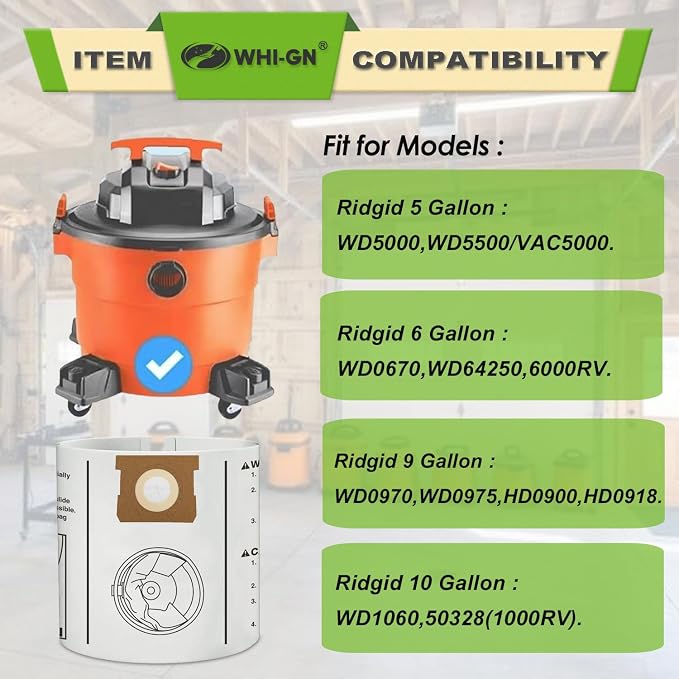 12 Pack VF3503 Shop Vac Bags for Rigid 6 to 9 Gallon Wet/Dry Vacuums, Size b - Image 7