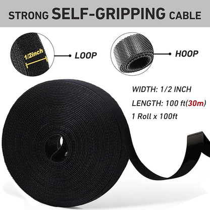 100ft x1/2 in Hook and Loop Roll, Hitotsu Reusable Fastening Tape Cable Ties - Image 2
