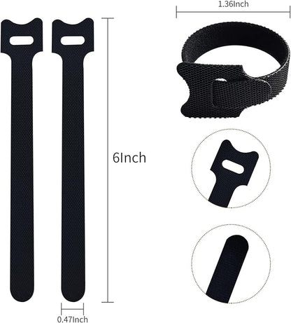 6 Inches Black Reusable Cable Ties, Cable Organizer, Cord Wrap and Hook Loop - Image 2