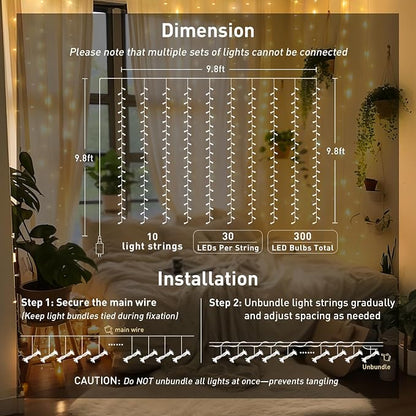 JMEXSUSS 300 LED Remote Control Curtain Lights, Plug in Fairy Curtain Lights - Image 6
