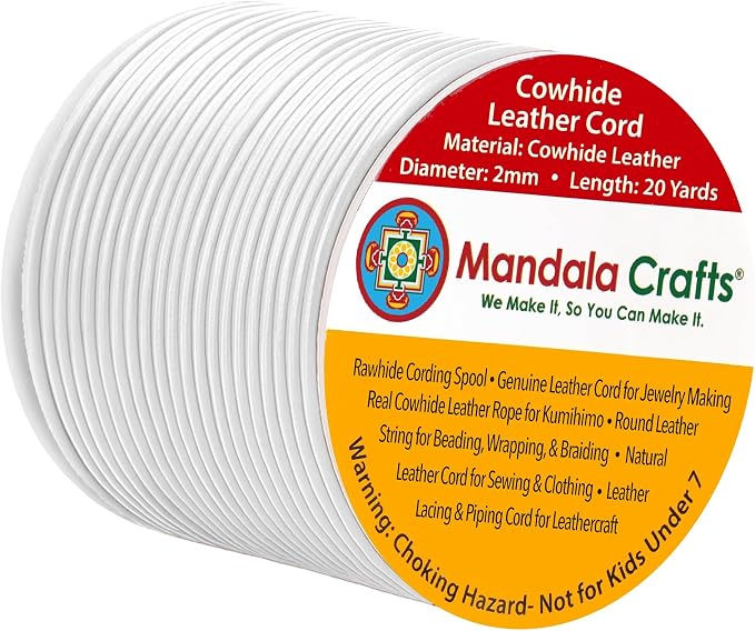 Mandala Crafts Round Cowhide Genuine White Leather Cord by MandalaCrafts