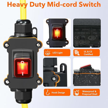 Heavy Duty Extension Cord with On/Off Switch, Outdoor Waterproof Inline Power - Image 3