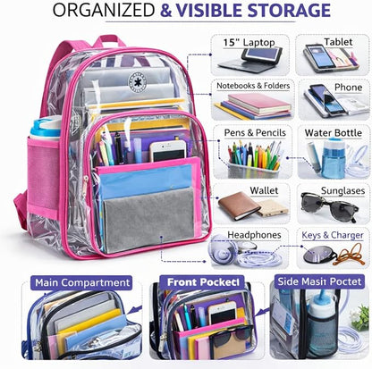 K-Cliffs Large Transparent Backpack Clear Heavy Duty School Bag Durable Student - Image 7