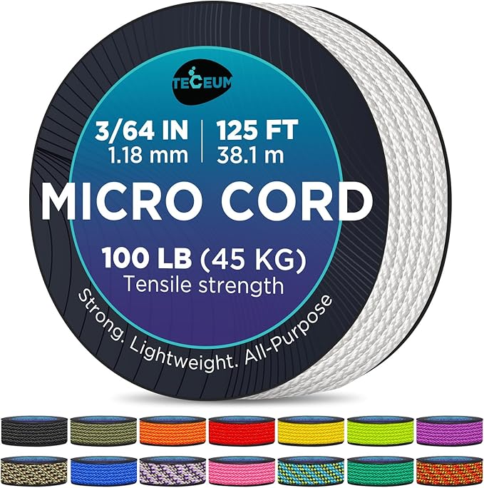 TECEUM Micro Paracord – 1.18 mm X 125 ft – Micro Utility Cord – Thin Braided by TECEUM