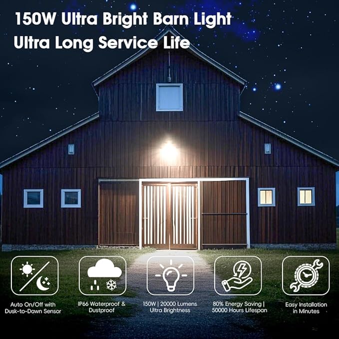 150W 20000LM LED Barn Lights Outdoor, Dusk to Dawn Outdoor Lighting - Image 7