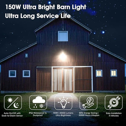 150W 20000LM LED Barn Lights Outdoor, Dusk to Dawn Outdoor Lighting - Image 7