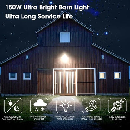 150W 2 Pack 20000LM Dusk to Dawn Outdoor Lighting, LED Barn Lights Outdoor - Image 9