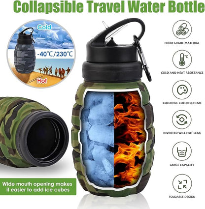Collapsible Travel Water Bottle18oz, Reuseable Silicone Foldable Water Bottles - Image 2