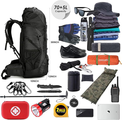 75L Hiking Backpack with Rain Cover Waterproof Camping Backpack Shoes Warehouse - Image 3