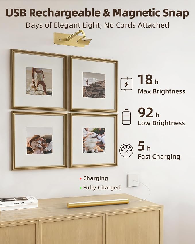EZVALO Picture Lights for Wall, 6000mAh Rechargeable Battery 16″ Painting Light - Image 4