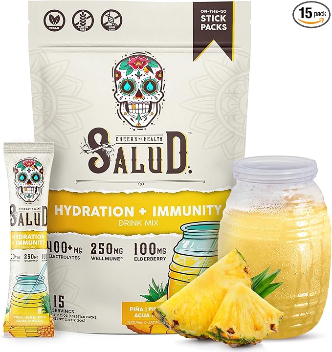 Salud 2-in-1 Hydration Packets + Immunity Electrolytes Powder, Pineapple by TasteSalud