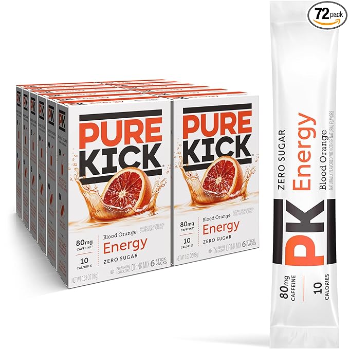 Pure Kick Energy Singles To Go Drink Mix, Blood Orange, Includes 12 Boxes by PureKick
