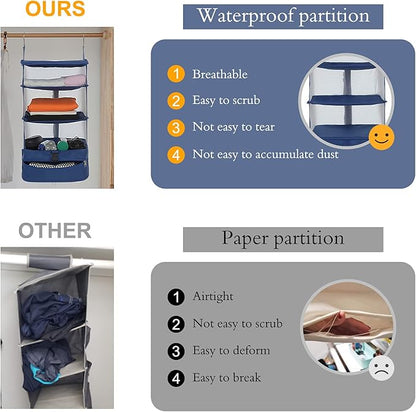 Surblue Hanging Closet Storage Bag Collapsible 3-Shelf Washable Oxford Fabric - Image 8