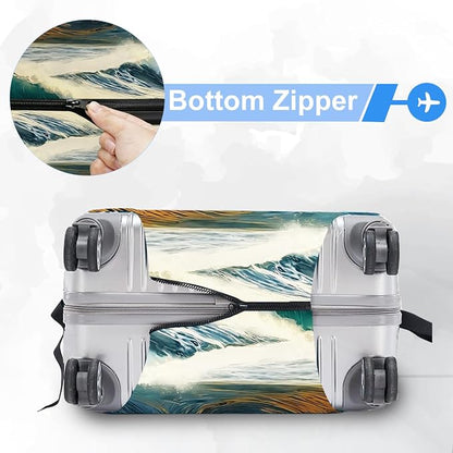 ANNA QUEEN Ocean Waves Travel Luggage Cover -Stretchable Airplane Suitcase - Image 5
