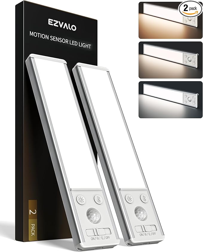 EZVALO 8" Under Cabinet Lighting, 2400mAh Rechargeable Motion Sensor Light by EZVALO