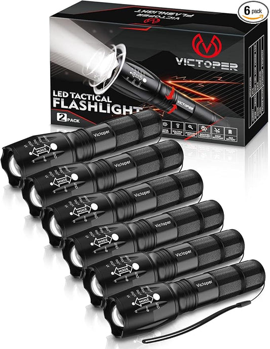 Victoper LED Flashlight 6 Pack, Bright 2000 Lumens Tactical Flashlights High by Victoper