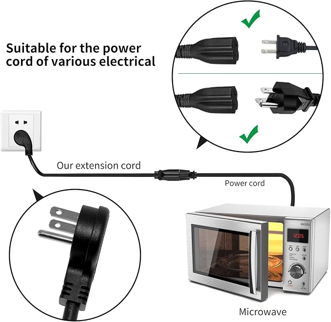 Miady Flat Plug Extension Cord 1 Ft, 90 Degree Plug Adapter, 3 Prong Grounded - Image 6