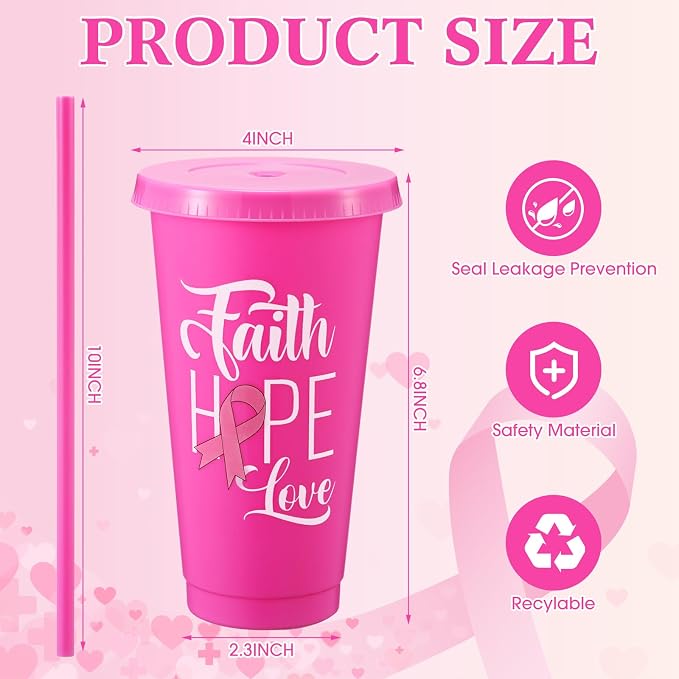 Willinglong 60 Pack Breast Cancer Awareness Gifts Plastic Cups - Image 2