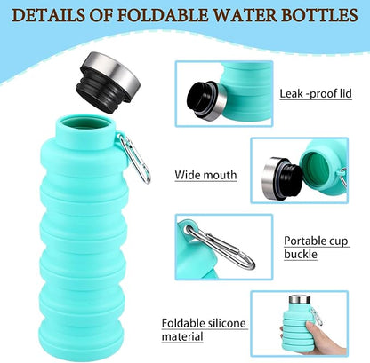 Baderke 2 Pcs Collapsible Water Bottles 17oz Silicone Travel Foldable Portable - Image 3