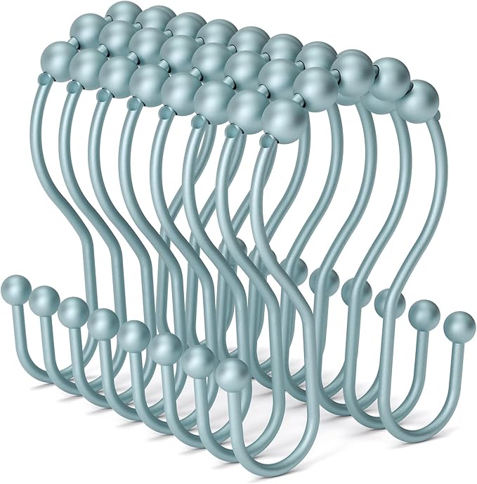Bathway Shower Curtain Hooks, Shower Curtain Rings Rust Proof Double Hook - Image 7