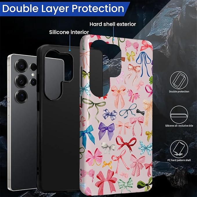 for Samsung Galaxy S25 Ultra Case, HL2 Aesthetic Color Bow Tie Hybrid 2 Layer - Image 2