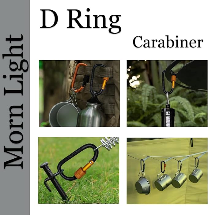6 Pack Small Locking Carabiner, 3 Inch Aluminum D-Shape Snap Hook - Image 5