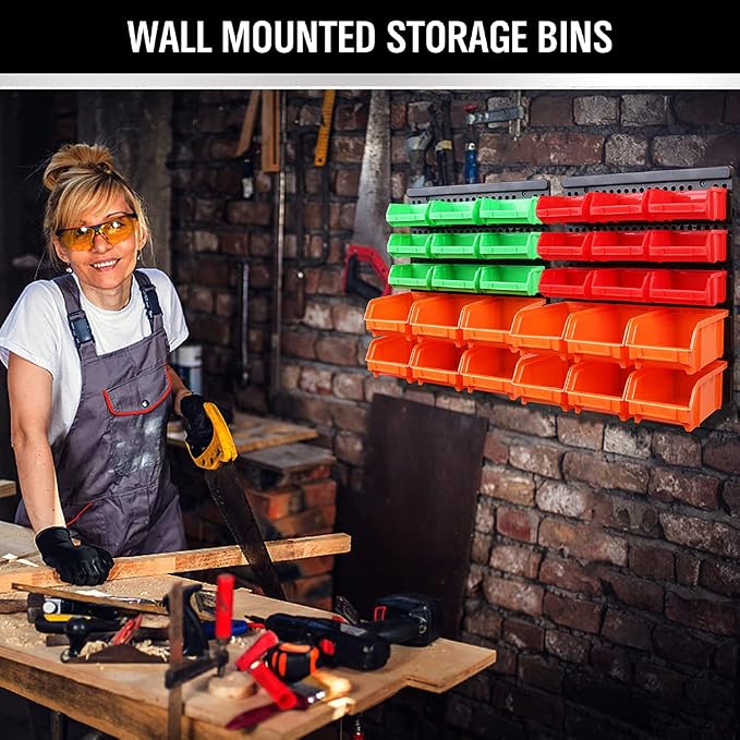 SWANLAKE GARDEN TOOLS 30-Bin Wall-Mounted Storage Bins, Heavy-Duty Garage Tool - Image 7