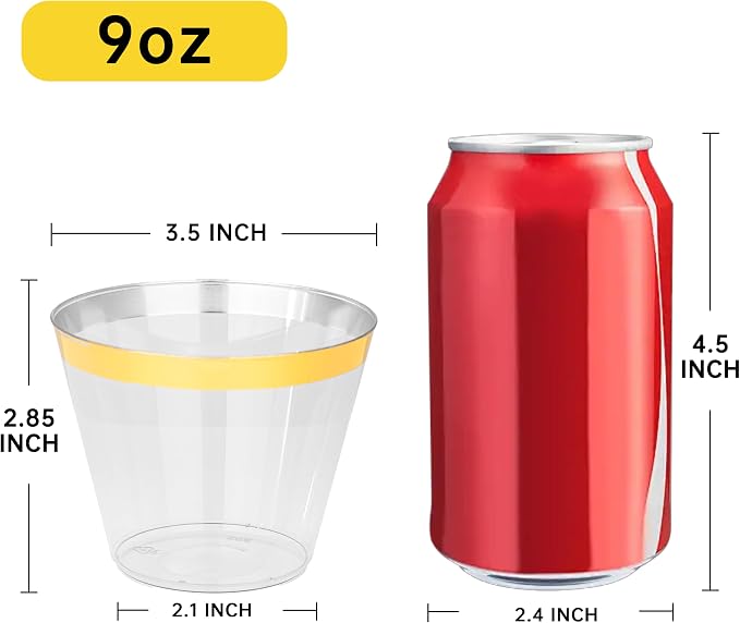 I00000 60PCS Gold Plastic Cups, 9 oz Clear Disposable Cups - Image 4