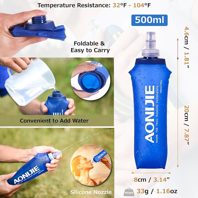 Azarxis TPU Soft Flask Collapsible Water Bottles BPA-Free 250ml 350ml 500ml - Image 8