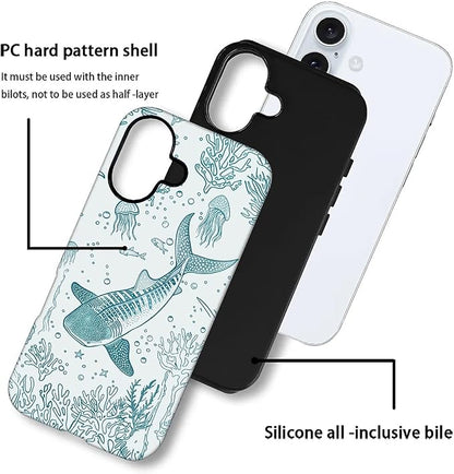for iPhone 16 Case, HH2 Ocean Whale Shark Hybrid 2 Layer Hard Shell Silicone - Image 3