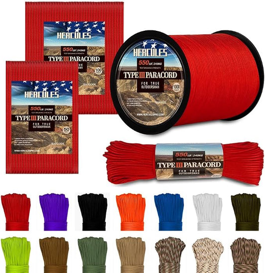 HERCULES Type III Paracord 550 Paracord Rope Parachute Cord, Survival Rope by HERCULES