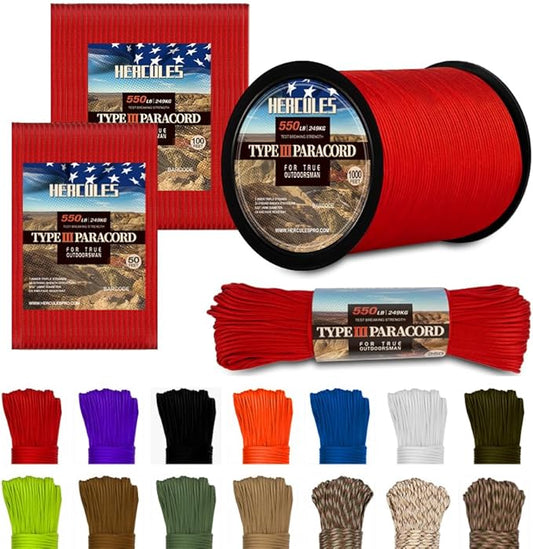 HERCULES Type III Paracord 550 Paracord Rope Parachute Cord, Survival Rope by HERCULES