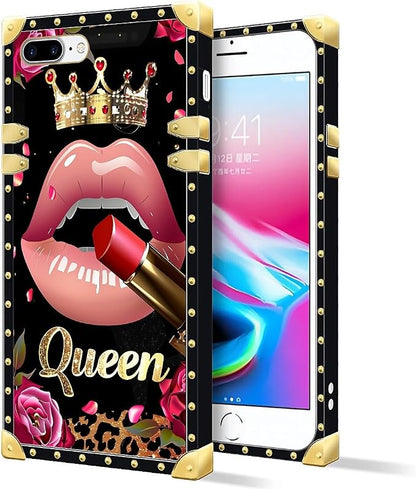 Compatible with iPhone 8 Plus 7 Plus Case, Glitter Red Rose Queen Leopard - Image 2