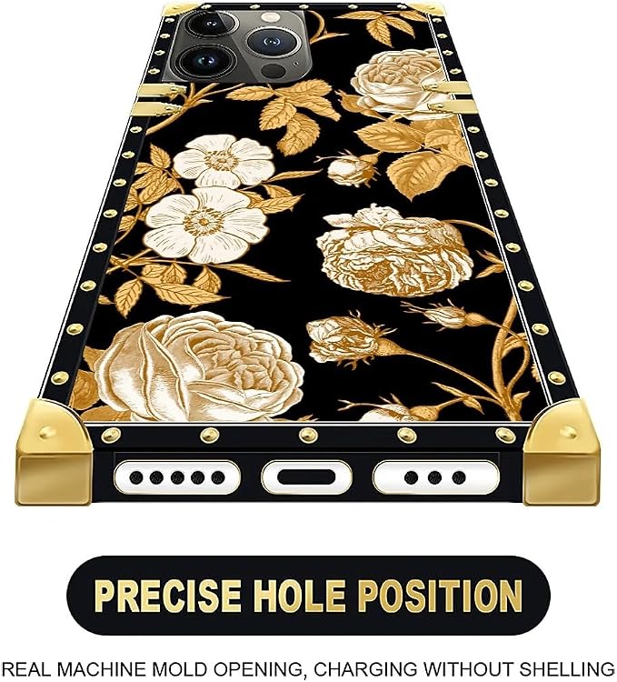 Compatible with iPhone 16 Pro Case, Blooming Rose Golden Flower Luxury Golden - Image 5