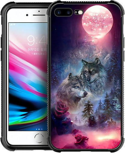 for iPhone 7 Plus/8 Plus Case, Star Two Wolfs Howling Pattern Graphic Design by FKBRCL4U