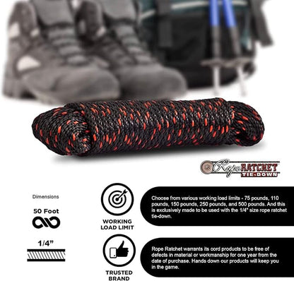 Rope Ratchet 1/4" 50 ft Braided Polypropylene Utility Cord, Weather Resistant - Image 3
