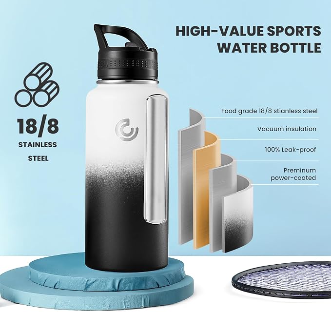 COKTIK 32oz Sports Water Bottle, Stainless Steel Water Bottle - Image 3