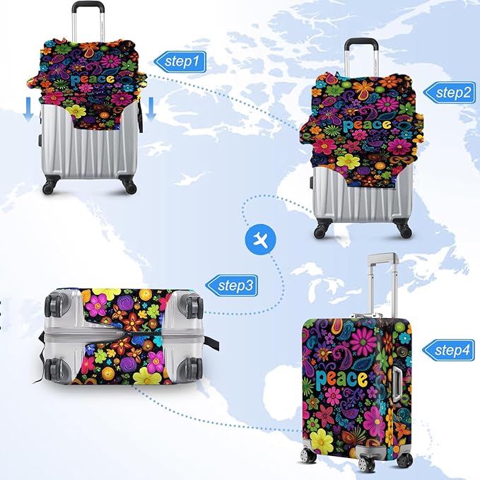 ANNA QUEEN Peace Flowers Travel Luggage Cover -Spring Stretchable Airplane - Image 6