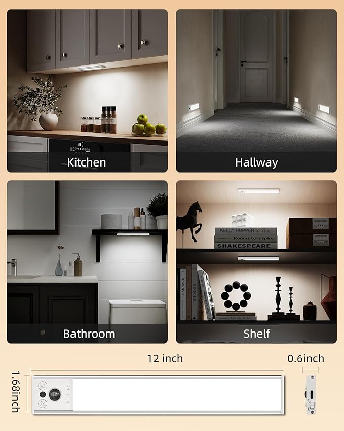EZVALO 12inch Under Cabinet Lighting, Rechargeable Motion Sensor Light Indoor - Image 7